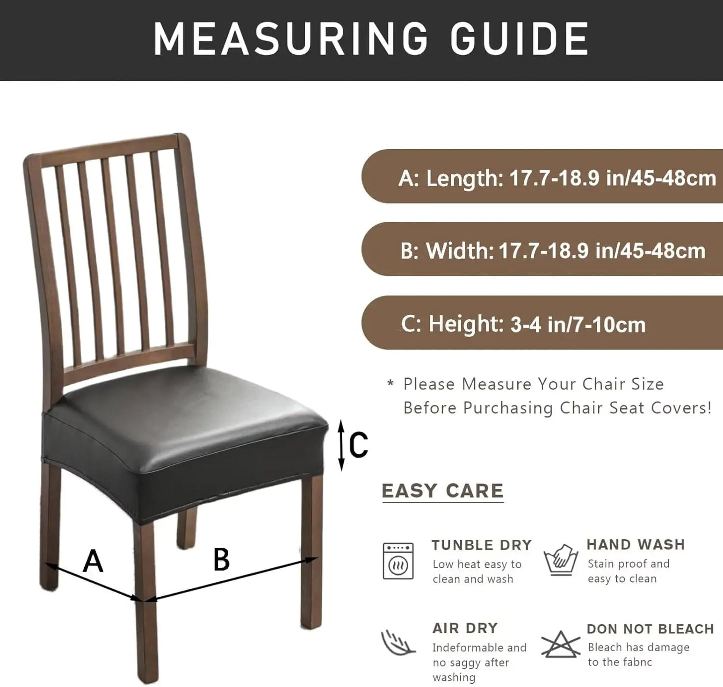 Waterproof Seat Covers for Dining Room Chairs Set of , Pu Leather Chair Seat Slipcovers Dining Chair Cover Removable Washable Chair Protctor Cover, Rear Covers