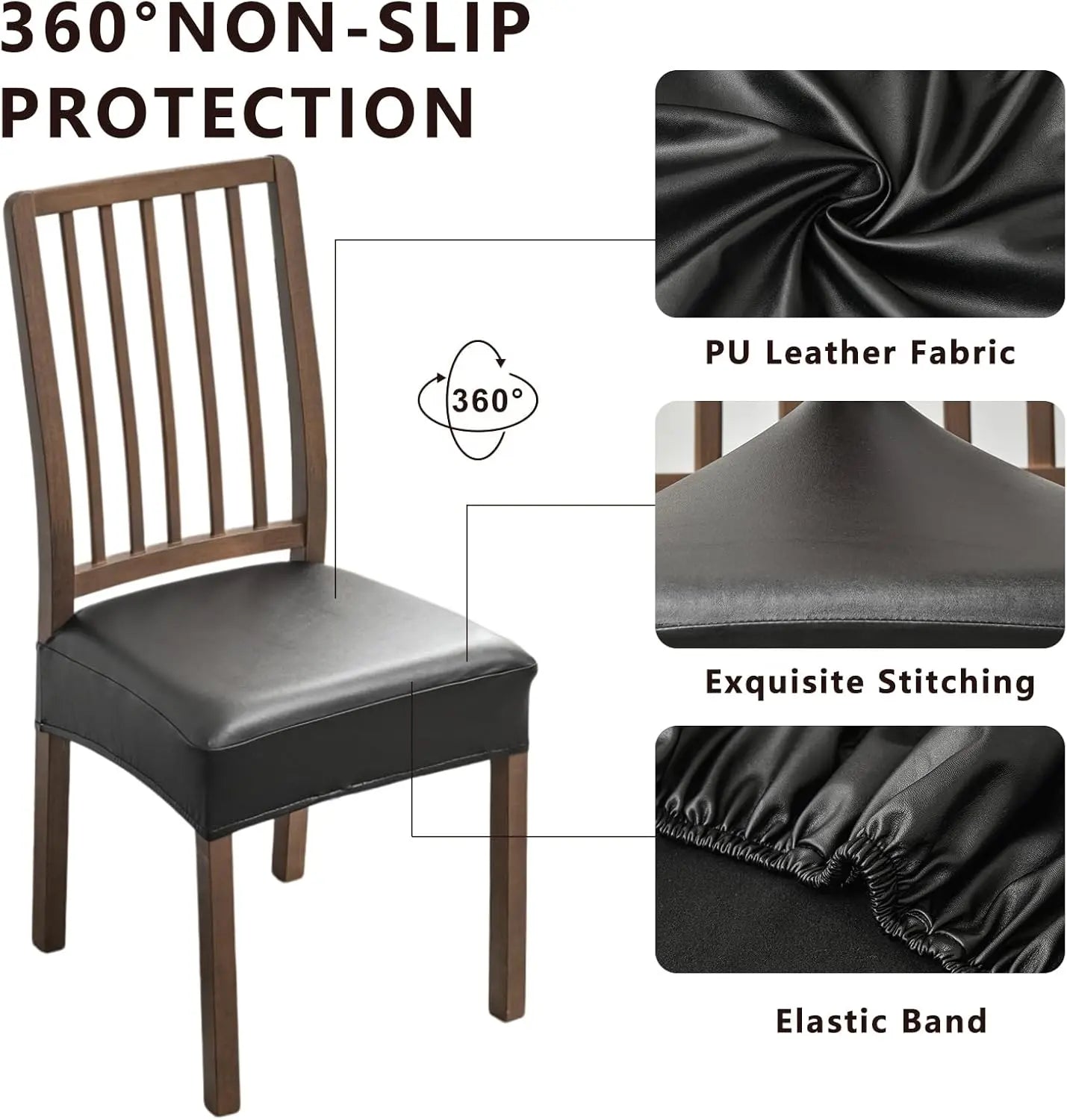 Waterproof Seat Covers for Dining Room Chairs Set of , Pu Leather Chair Seat Slipcovers Dining Chair Cover Removable Washable Chair Protctor Cover, Rear Covers