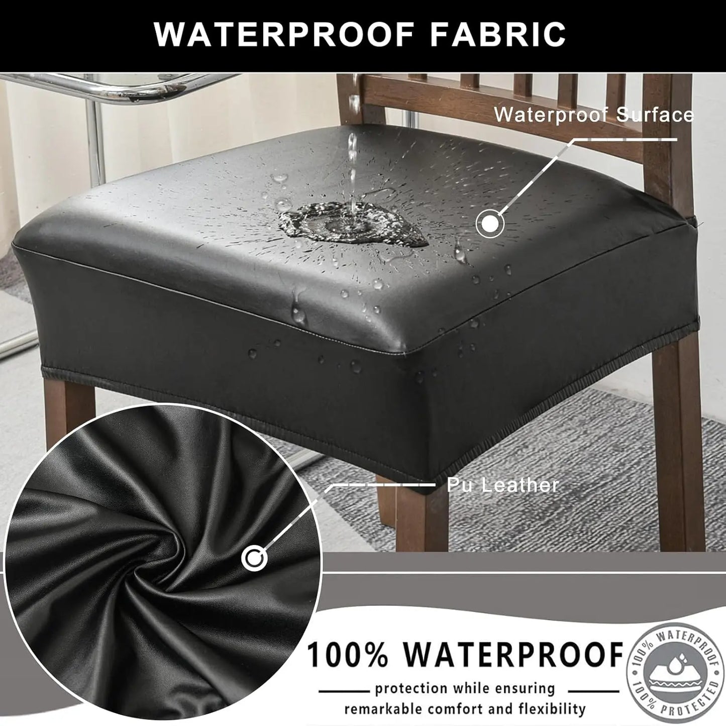 Waterproof Seat Covers for Dining Room Chairs Set of , Pu Leather Chair Seat Slipcovers Dining Chair Cover Removable Washable Chair Protctor Cover, Rear Covers
