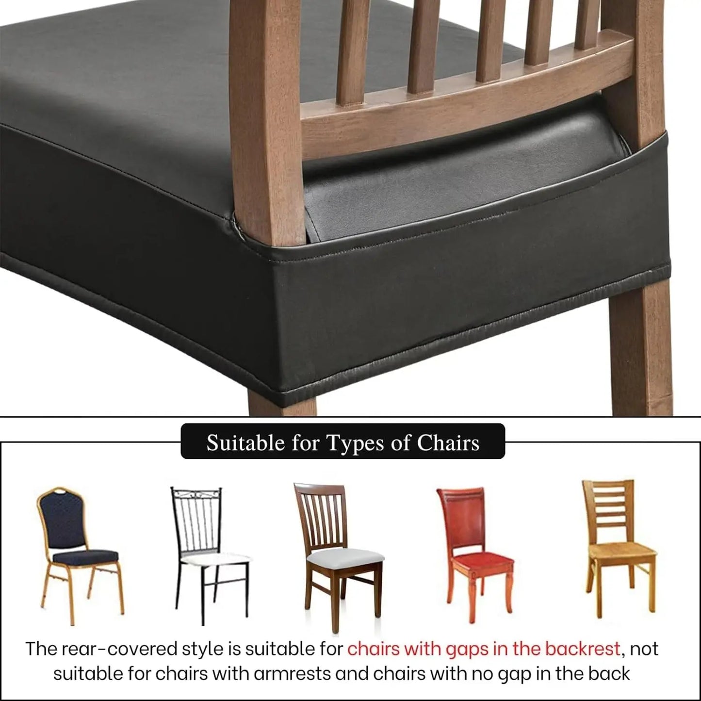 Waterproof Seat Covers for Dining Room Chairs Set of , Pu Leather Chair Seat Slipcovers Dining Chair Cover Removable Washable Chair Protctor Cover, Rear Covers