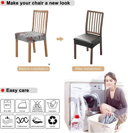 Waterproof Seat Covers for Dining Room Chairs Set of , Pu Leather Chair Seat Slipcovers Dining Chair Cover Removable Washable Chair Protctor Cover, Rear Covers