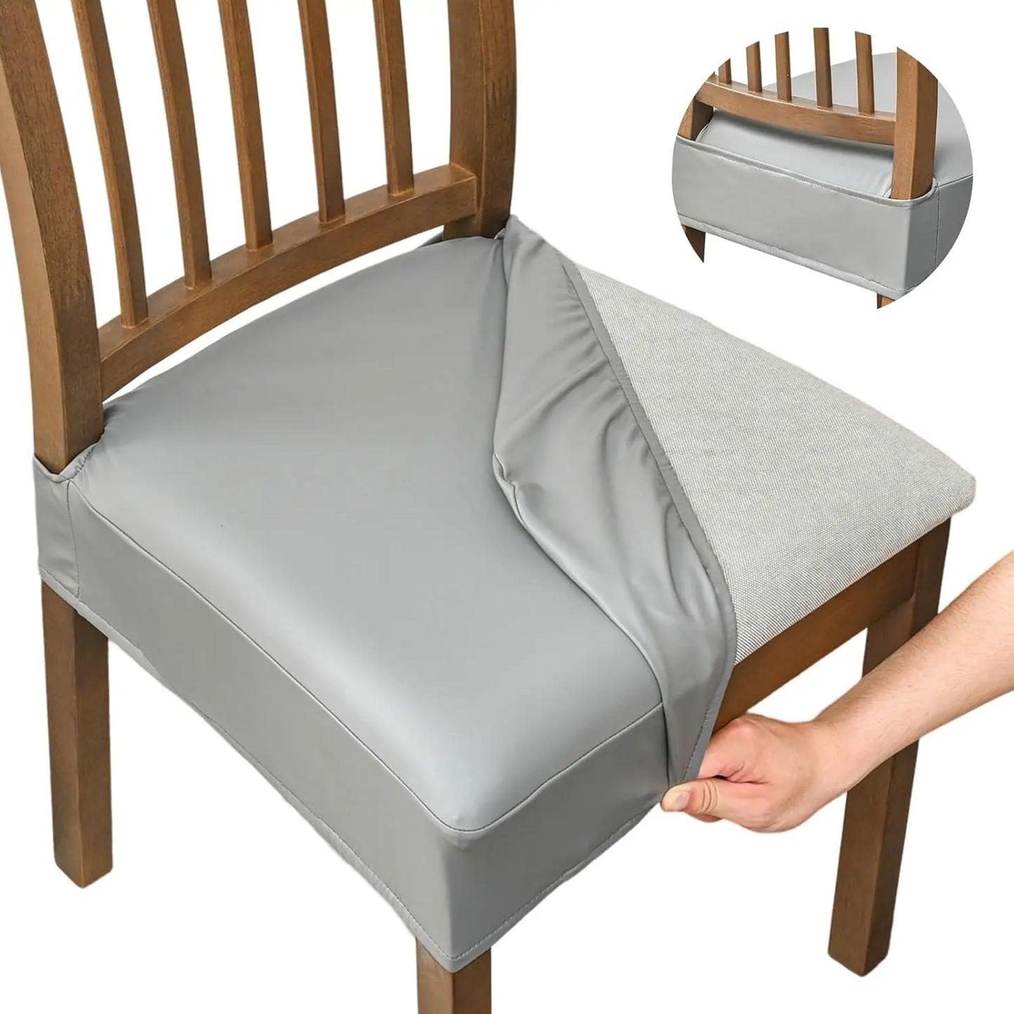 Waterproof Seat Covers for Dining Room Chairs Set of , Pu Leather Chair Seat Slipcovers Dining Chair Cover Removable Washable Chair Protctor Cover, Rear Covers