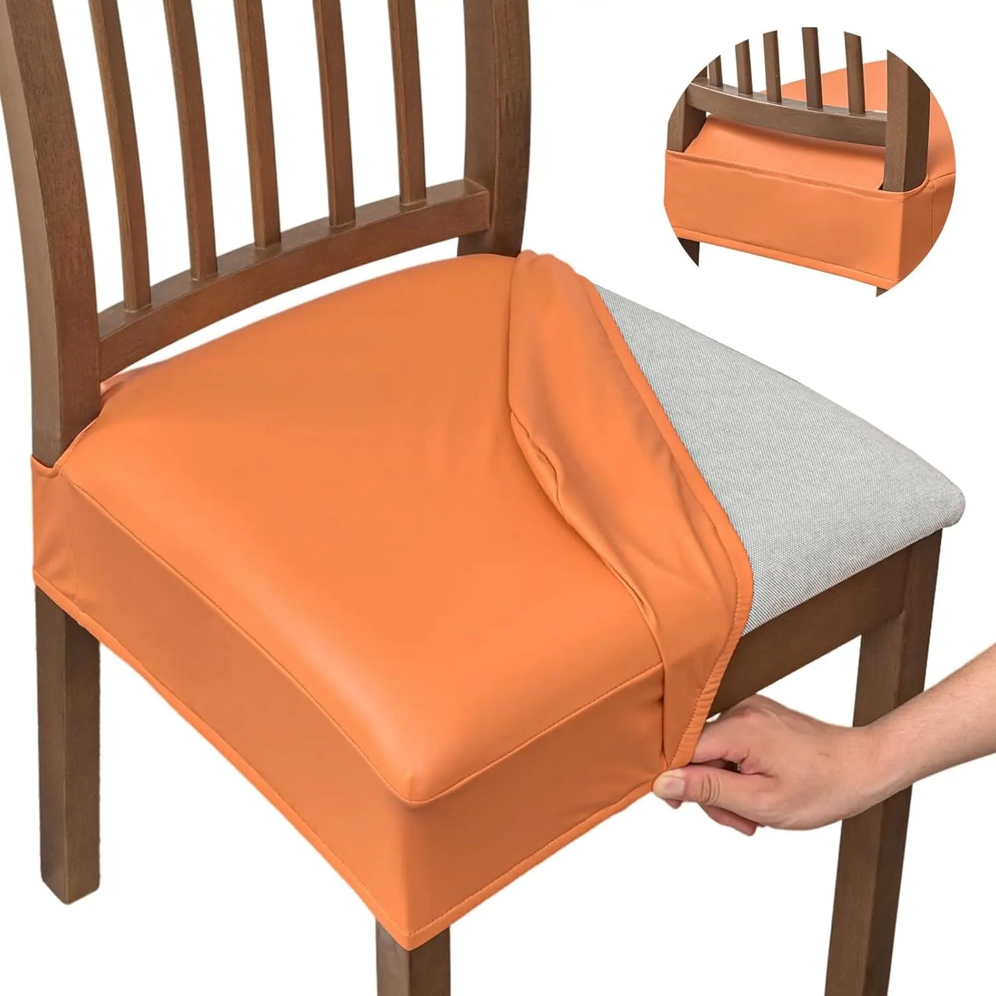 Waterproof Seat Covers for Dining Room Chairs Set of , Pu Leather Chair Seat Slipcovers Dining Chair Cover Removable Washable Chair Protctor Cover, Rear Covers