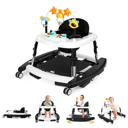 🎄Christmas Special Offer: Unisex Plastic 5-in-1 Activity Walker for 6-18 Months Infants - Safety Tested, Foldable, 3 Adjustable Heights, Bouncer + Rocker, Triangular Base, Music, Feeding Tray, Removable Footrest, Portable, Breathable Baby Items