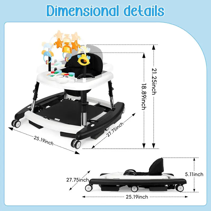 🎄Christmas Special Offer: Unisex Plastic 5-in-1 Activity Walker for 6-18 Months Infants - Safety Tested, Foldable, 3 Adjustable Heights, Bouncer + Rocker, Triangular Base, Music, Feeding Tray, Removable Footrest, Portable, Breathable Baby Items
