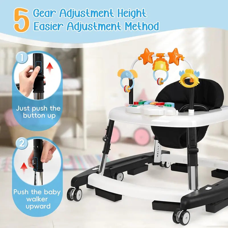 🎄Christmas Special Offer: Unisex Plastic 5-in-1 Activity Walker for 6-18 Months Infants - Safety Tested, Foldable, 3 Adjustable Heights, Bouncer + Rocker, Triangular Base, Music, Feeding Tray, Removable Footrest, Portable, Breathable Baby Items