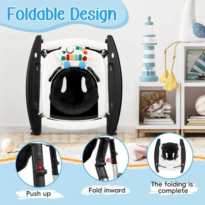 🎄Christmas Special Offer: Unisex Plastic 5-in-1 Activity Walker for 6-18 Months Infants - Safety Tested, Foldable, 3 Adjustable Heights, Bouncer + Rocker, Triangular Base, Music, Feeding Tray, Removable Footrest, Portable, Breathable Baby Items