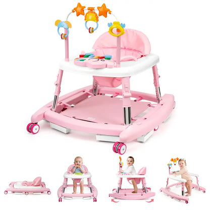 🎄Christmas Special Offer: Unisex Plastic 5-in-1 Activity Walker for 6-18 Months Infants - Safety Tested, Foldable, 3 Adjustable Heights, Bouncer + Rocker, Triangular Base, Music, Feeding Tray, Removable Footrest, Portable, Breathable Baby Items