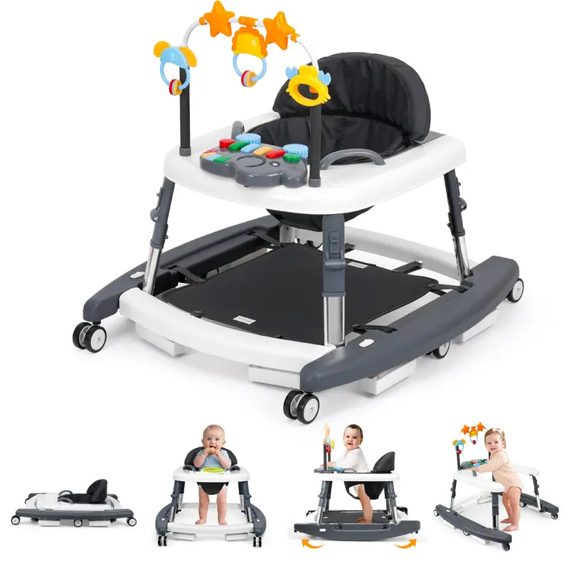 🎄Christmas Special Offer: Unisex Plastic 5-in-1 Activity Walker for 6-18 Months Infants - Safety Tested, Foldable, 3 Adjustable Heights, Bouncer + Rocker, Triangular Base, Music, Feeding Tray, Removable Footrest, Portable, Breathable Baby Items