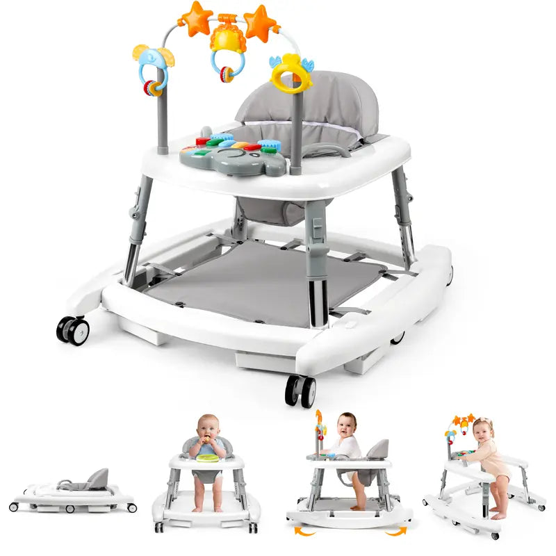 🎄Christmas Special Offer: Unisex Plastic 5-in-1 Activity Walker for 6-18 Months Infants - Safety Tested, Foldable, 3 Adjustable Heights, Bouncer + Rocker, Triangular Base, Music, Feeding Tray, Removable Footrest, Portable, Breathable Baby Items