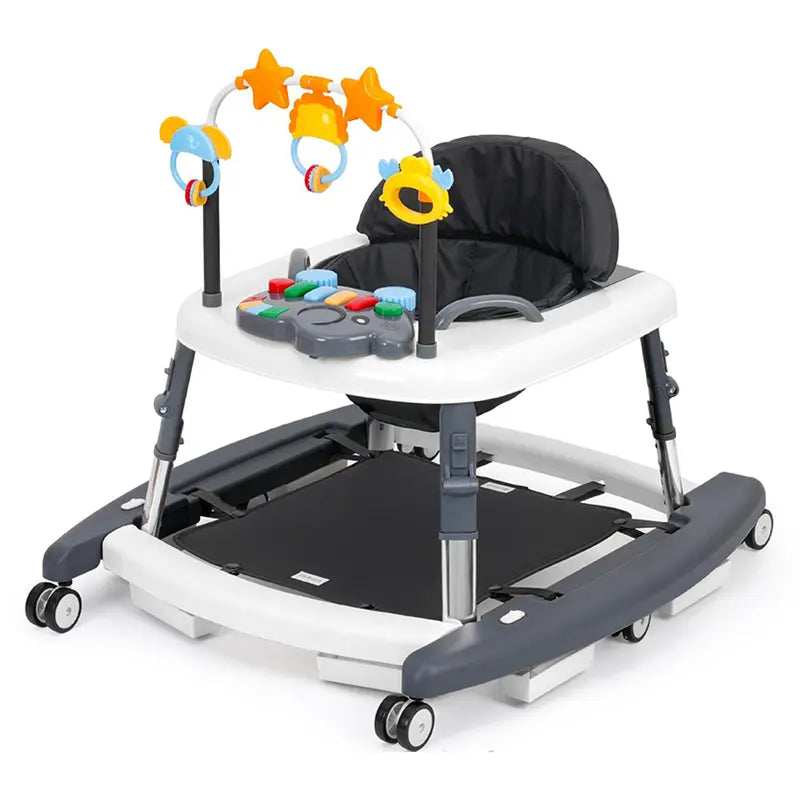 🎄Christmas Special Offer: Unisex Plastic 5-in-1 Activity Walker for 6-18 Months Infants - Safety Tested, Foldable, 3 Adjustable Heights, Bouncer + Rocker, Triangular Base, Music, Feeding Tray, Removable Footrest, Portable, Breathable Baby Items