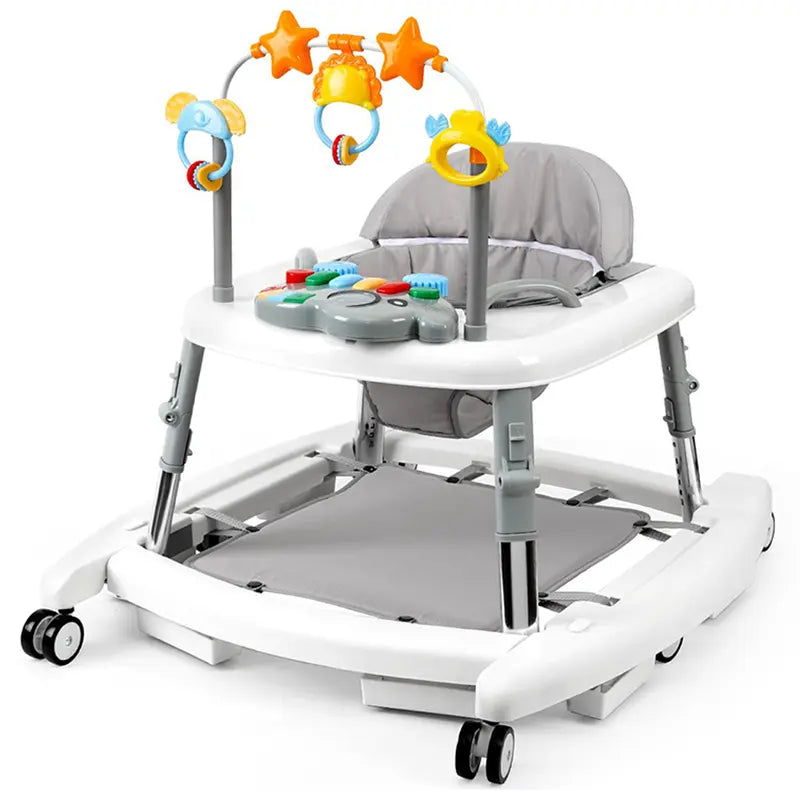 🎄Christmas Special Offer: Unisex Plastic 5-in-1 Activity Walker for 6-18 Months Infants - Safety Tested, Foldable, 3 Adjustable Heights, Bouncer + Rocker, Triangular Base, Music, Feeding Tray, Removable Footrest, Portable, Breathable Baby Items